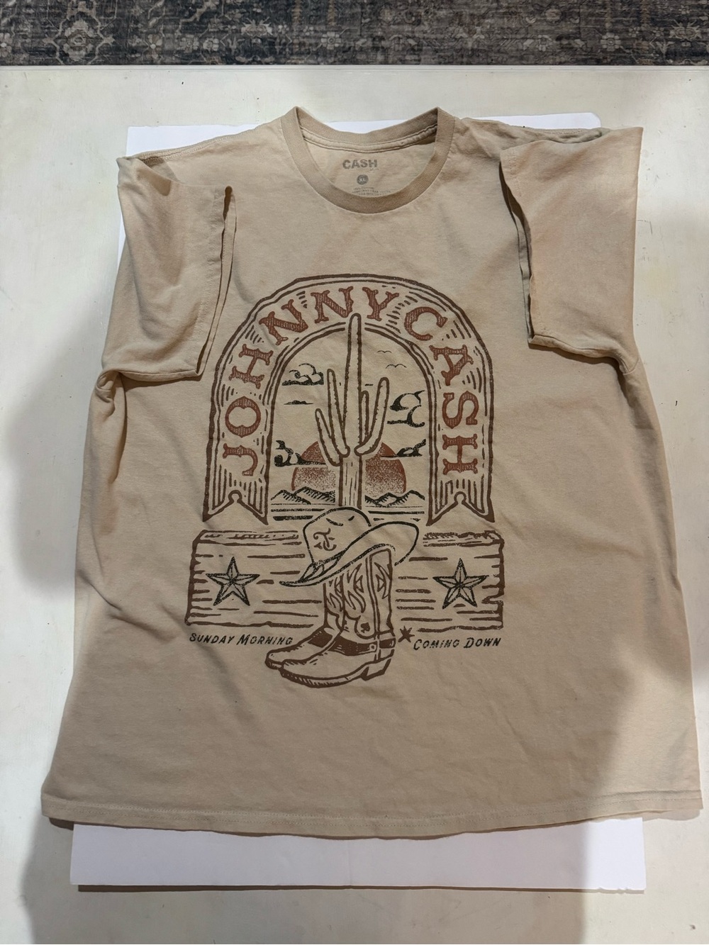 Johnny Cash Desert Graphic Short Sleeve Tee — Beige